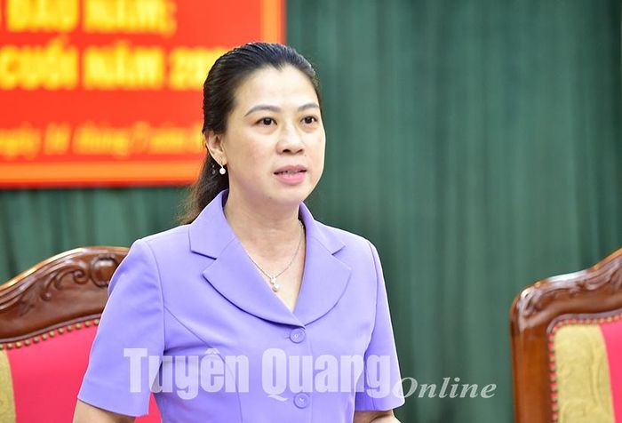 Đồng chí Lê Thị Kim Dung, Phó Bí thư Thường trực Tỉnh ủy, Chủ tịch HĐND tỉnh, Trưởng Ban Chỉ đạo 35 tỉnh phát biểu kết luận hội nghị.