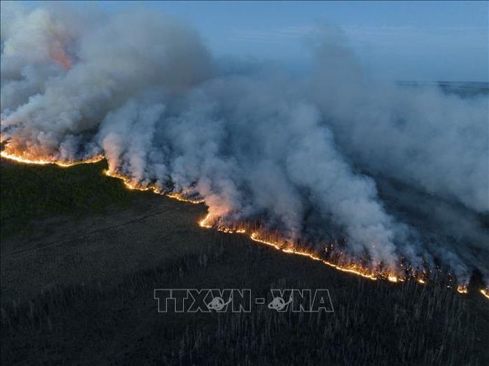 Khói bốc lên từ các vụ cháy rừng ở British Columbia, Canada, ngày 8/6/2023. Ảnh: THX/TTXVN