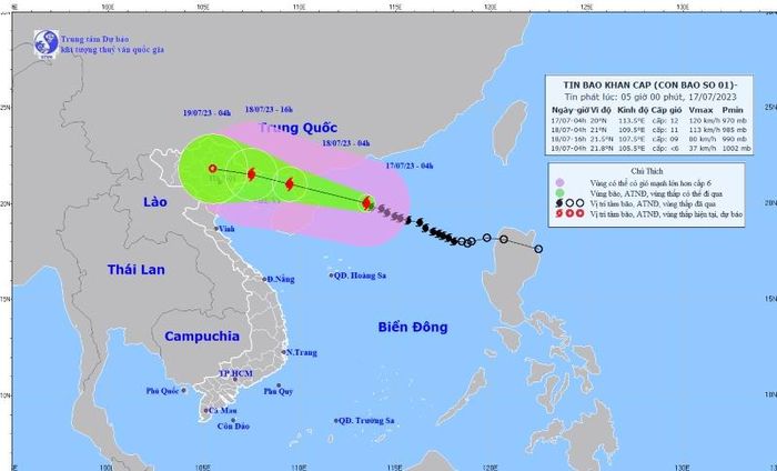 Dự báo đường đi của bão số 1.
