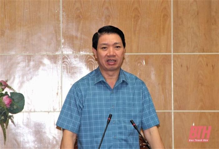 Phó Chủ tịch UBND tỉnh Lê Đức Giang phát biểu chỉ đạo tại điểm cầu Thanh Hóa.