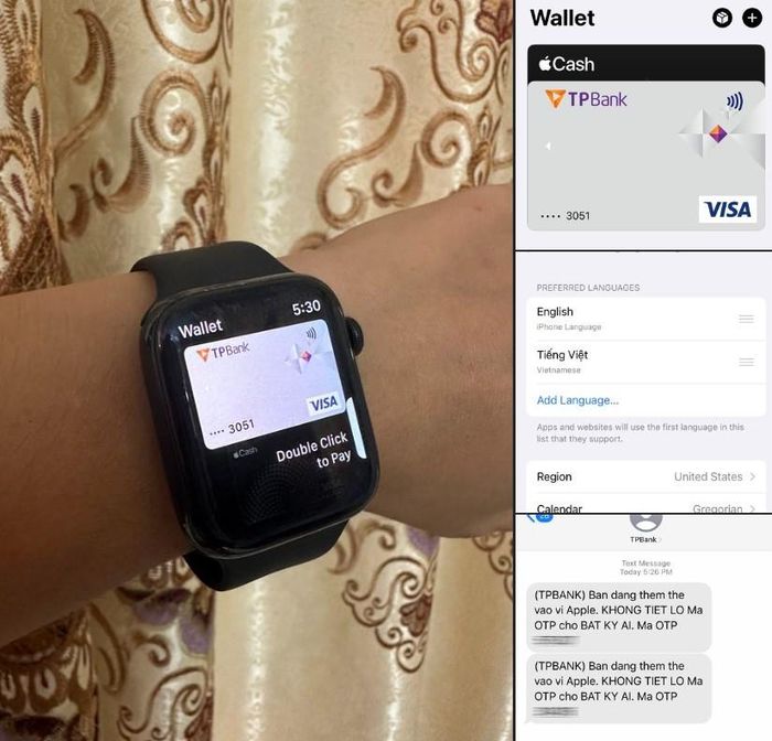 Người dùng liên kết thành công thẻ ngân hàng với ứng dụng Apple Pay trên Apple Watch. Ảnh: Đình Nam.