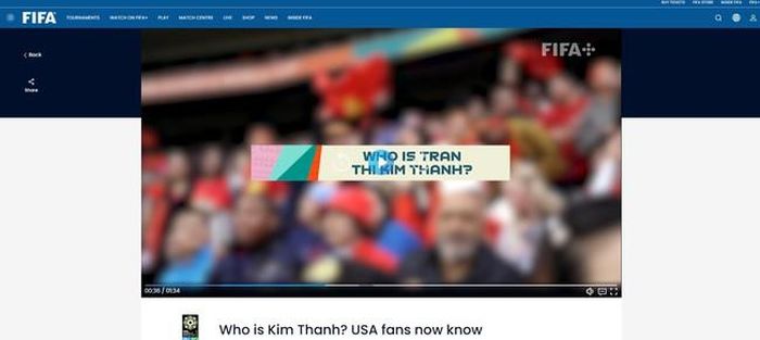Video đăng tải trên trang chủ FIFA với dòng tiêu đề "Kim Thanh là ai? CĐV Mỹ bây giờ đã biết".