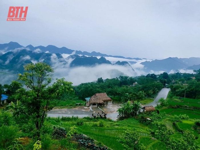 Những ngày mưa, từ khu nghỉ dưỡng Pu Luong Jungle Lodge (bản Bầm, xã Thành Lâm) phóng tầm mắt ra xa, Pù Luông như bừng sức sống, xanh ngát một màu của núi đồi, rừng cây và những thửa ruộng bậc thang.