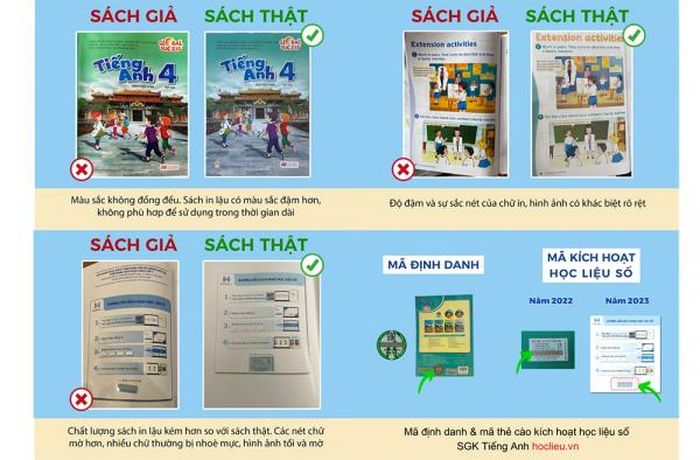 Một số sự khác biệt giữa sách giáo khoa thật và sách giáo khoa giả.