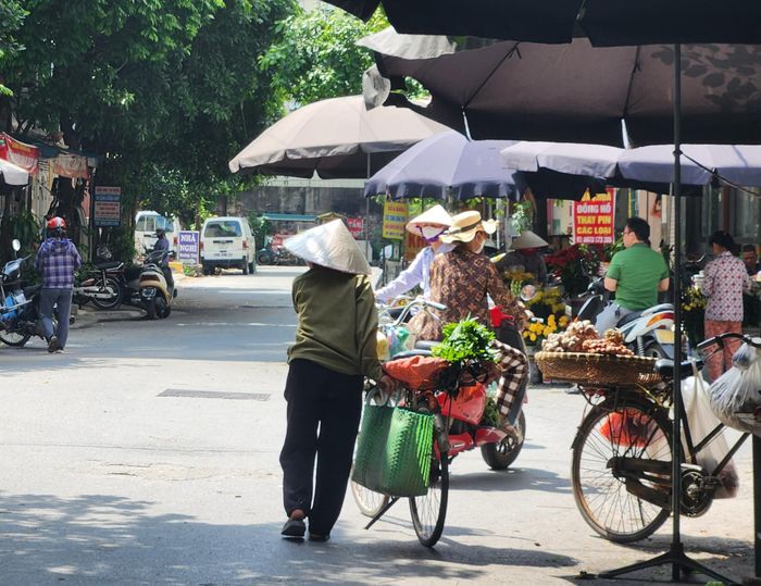 Sự vất vả mưu sinh của bà N.T.V (người dắt xe rau đi bán).