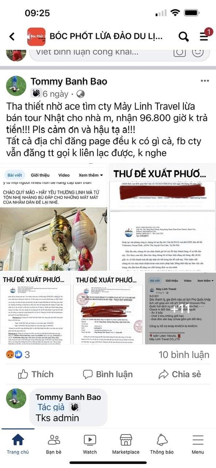 Một trường hợp bị lừa mua "tour đểu" trên mạng. (Ảnh chụp màn hình)