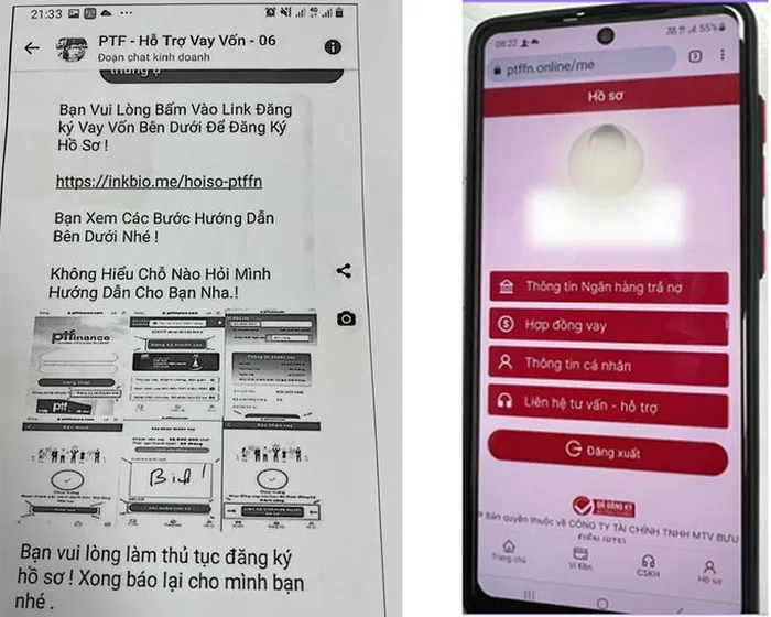 Các trang mạo danh công ty tài chính PTF