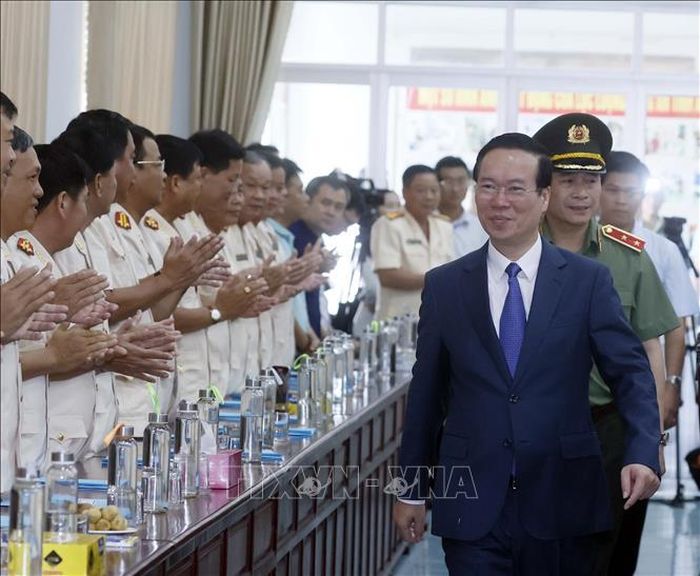 Chủ tịch nước Võ Văn Thưởng thăm Công an tỉnh An Giang. Ảnh: Thống Nhất/TTXVN