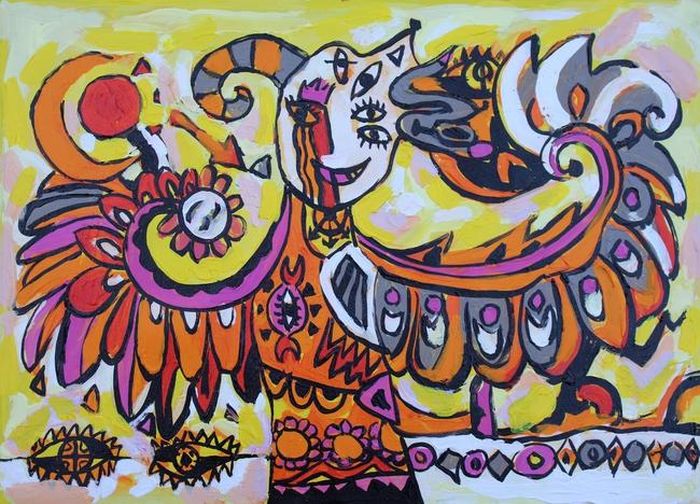 Tác phẩm “Chào buổi sáng” (acrylic, 2023) của Hoàng Nhật Quang