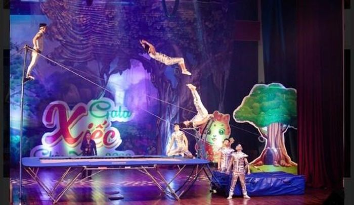  Tiết mục nhào lộn lưới bật. Ảnh: TUẤN GIANG 