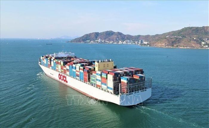 Thời gian qua, cảng biển Cái Mép - Thị Vải liên tục đón nhiều chuyến tàu container lớn ra vào cảng. Ảnh: TTXVN