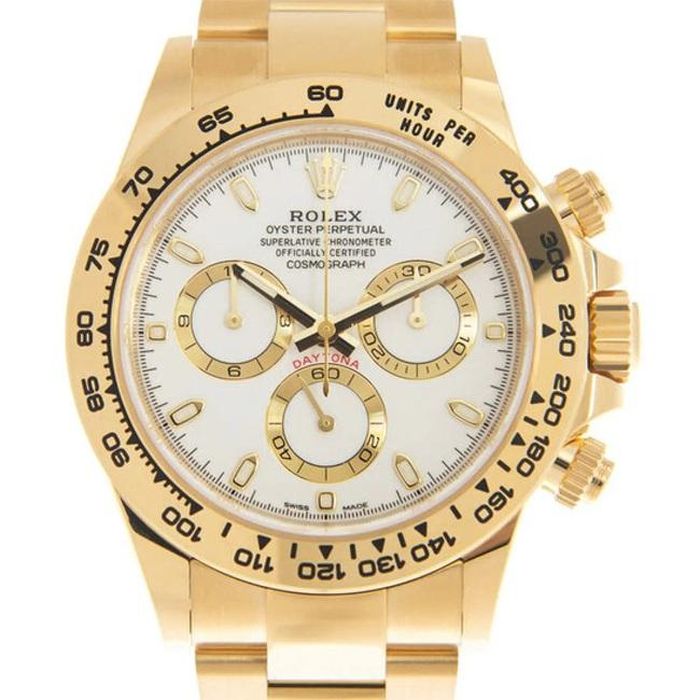 Đồng hồ Rolex Cosmograph Daytona mặt số trắng dành cho nam bằng vàng hồng 18K. Ảnh: Jomashop