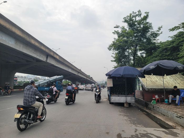 Hàng hóa được bày trên xe ô tô, đỗ dưới lòng đường, mặt hàng chủ yếu là hoa quả.
