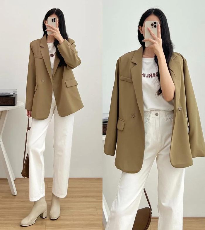 Đơn giản nhất là cách diện blazer cùng set đồ trắng và phụ kiện xuyệt tông đi kèm.
