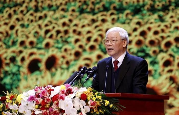 Tổng Bí thư, Chủ tịch nước Nguyễn Phú Trọng đọc diễn văn tại buổi Lễ kỷ niệm 90 năm ngày thành lập Đảng Cộng sản Việt Nam