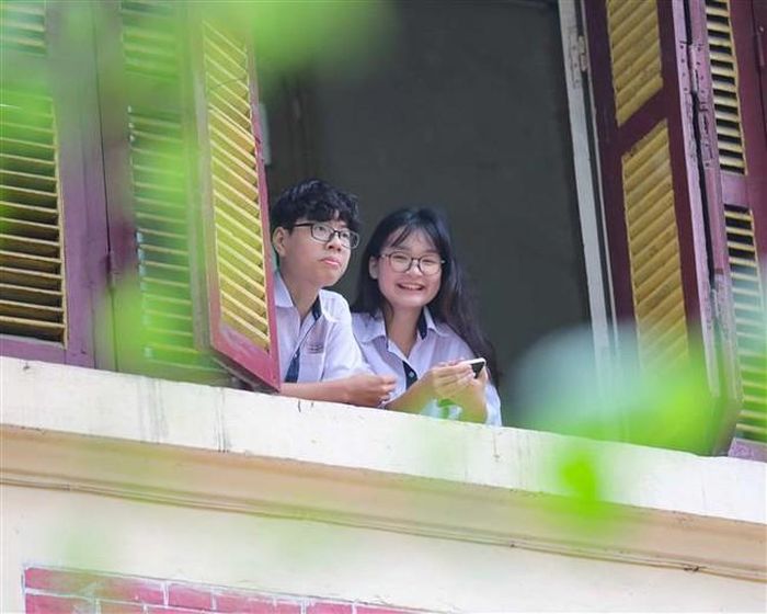 Góc nhỏ thân quen trong mái trường THPT Trần Phú (Hoàn Kiếm) trong ngày học sinh trở lại. Ảnh: Thanh Tùng - TTXVN
