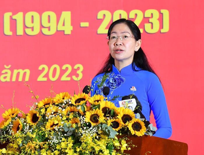 Bí thư Thành đoàn TPHCM Phan Thị Thanh Phương phát biểu tại chương trình. Ảnh: VIỆT DŨNG
