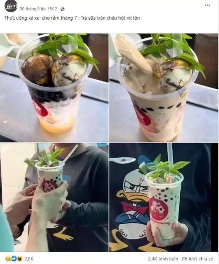 Một số người còn “chịu chơi” thay trứng vịt lộn bằng trứng bách thảo rồi trộn chung với trà sữa, vắt thêm trái tắc (quất) rồi mới thưởng thức trước ống kính.