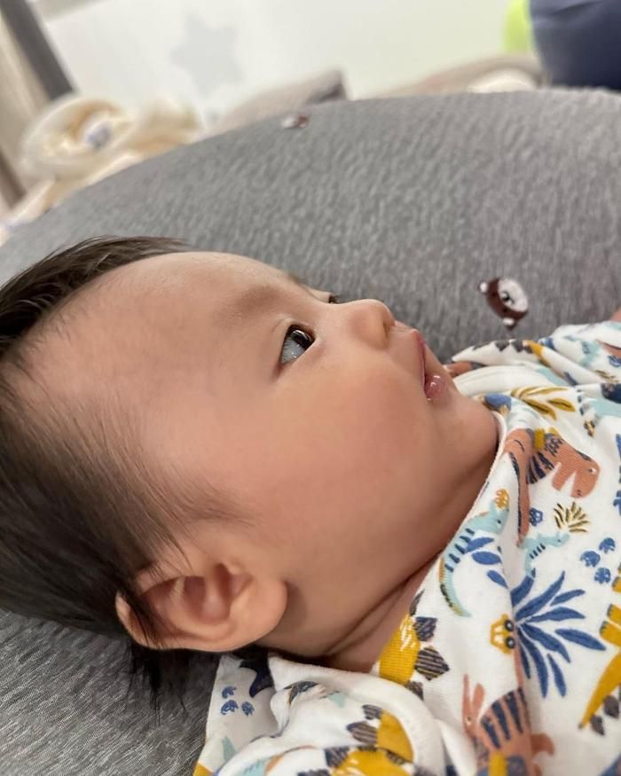 Trước đó, Đàm Thu Trang cũng đã hé lộ "sương sương" góc nghiêng của quý tử Sutin.