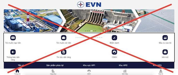 Trang web giả mạo thương hiệu, nhãn hiệu EVN.