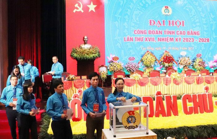 Các đại biểu bầu Ban Chấp hành Liên đoàn Lao động tỉnh, nhiệm kỳ 2023 - 2028.