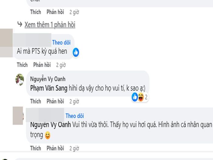 Vy Oanh không bận tâm khi hình ảnh bị chỉnh sửa. Ảnh chụp màn hình.