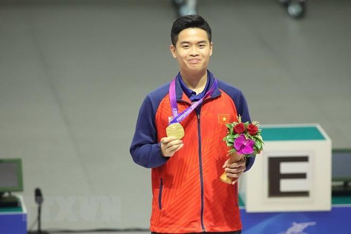 Thành tích ấn tượng của Quang Huy giúp Đoàn Thể thao Việt Nam có huy chương Vàng đầu tiên tại ASIAD 19. (Ảnh: TTXVN phát)