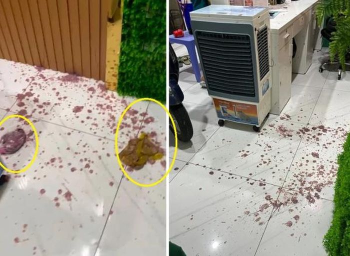 Mắm tôm vương vãi bên trong tiệm khiến chị N và nhân viên bị ảnh hưởng tâm lý.