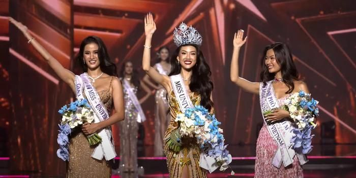 Top 3 Miss Universe Vietnam 2023 gồm Hương Ly (trái), Quỳnh Hoa (giữa), Hồng Đăng (phải).