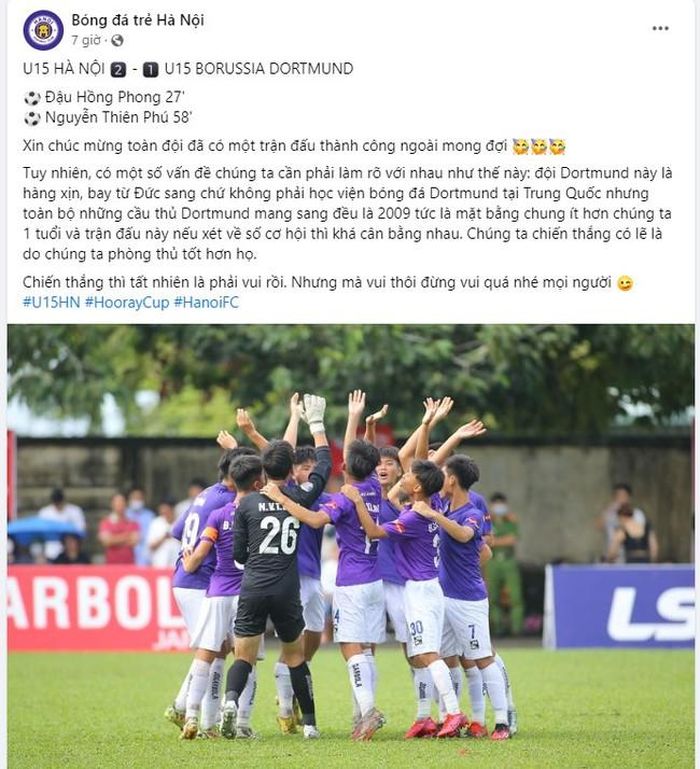 Fanpage Bóng đá trẻ Hà Nội đưa tin về trận đấu
