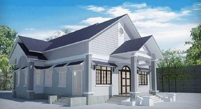 Nhà cấp 4 gác lửng hiện đại sử dụng tông màu xám ghi chủ đạo. Phần mái thái giật cấp chữ A và cửa sổ kính có thêm mái bên trên tránh được tình trạng hắt mưa. Ảnh: Quatest2