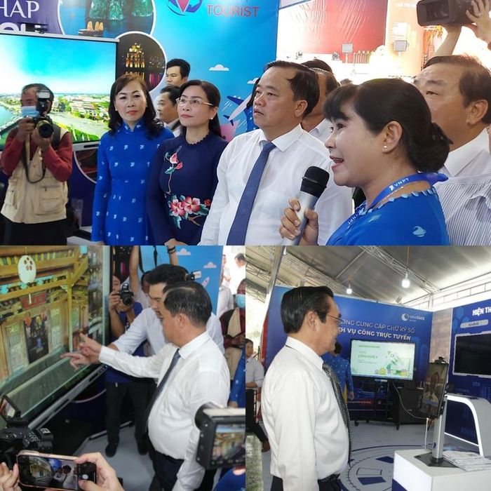 Đại biểu tham quan các gian hàng sản phẩm, dịch vụ và giải pháp Chuyển đổi số quốc gia.