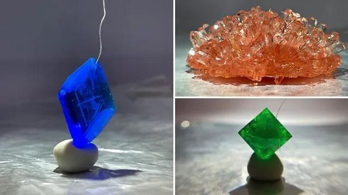 Cuối cùng lấy mầm thu được treo vào chính giữa dung dịch để "nuôi", từ đó tinh thể sẽ lớn dần và tạo hình vĩnh viễn