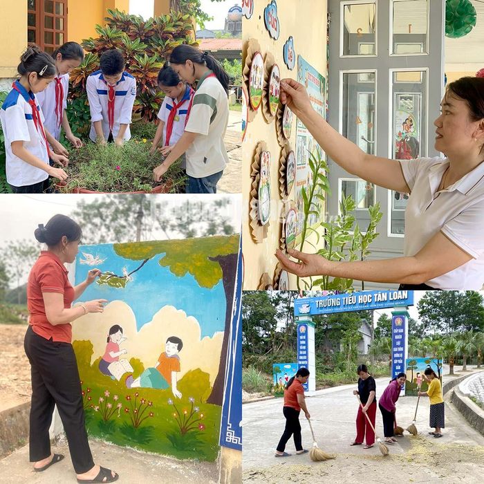 Các thầy, cô giáo và các em học sinh tích cực tham gia xây dựng cảnh quan trường học xanh - sạch - đẹp, an toàn.