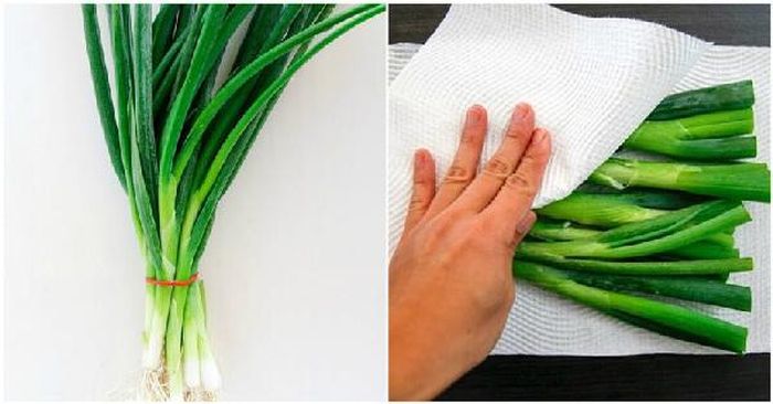 Sau đó đặt hành lá nơi khô thoáng gió để rút hoàn toàn độ ẩm