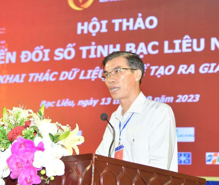 Giám đốc Sở Thông tin và Truyền thông tỉnh Bạc Liêu Bùi Thanh Toàn phát biểu tại Hội thảo.