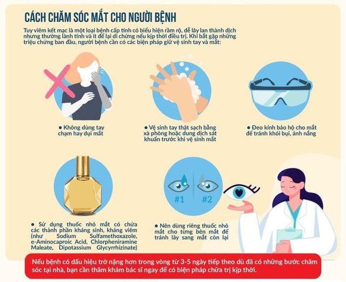 Cách chăm sóc mắt cho người bệnh viêm kết mạc (đau mắt đỏ)