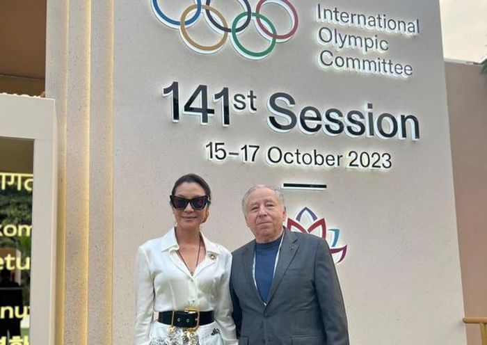 Dương Tử Quỳnh và Jean Todt tại phiên họp của Ủy ban Olympic quốc tế ở Mumbai