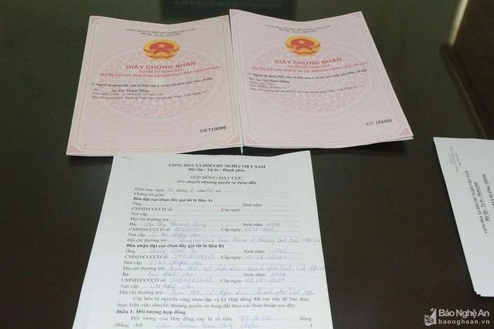  Tang vật một vụ án làm giả giấy chứng nhận quyền sử dụng đất để lừa đảo. Ảnh tư liệu: Hồng Ngọc 