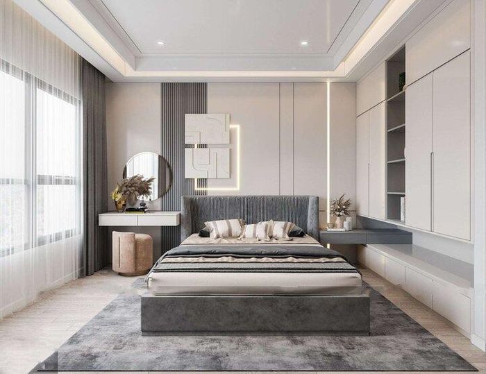 Thiết kế nội thất của mẫu phòng ngủ này vô cùng hiện đại, với chất liệu chính là gỗ công nghiệp đi cùng nệm cao cấp tạo ra điểm nhấn hoàn hảo.