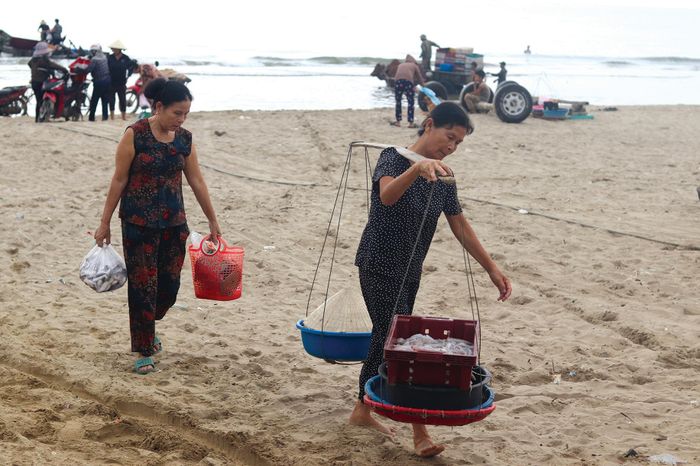 Gánh cá trĩu nặng mang lại nguồn thu nhập cho ngư dân.