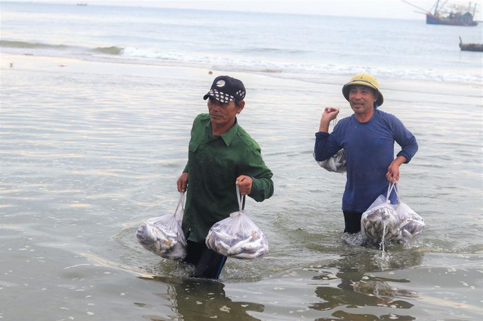 Ngư dân sau chuyến đi biển trở về đầy tôm cá.