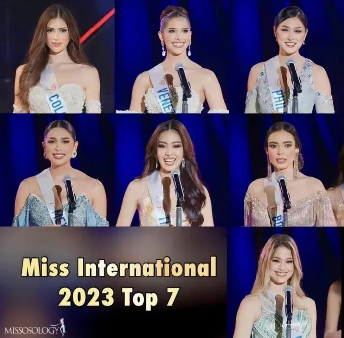 Top 7 thí sinh bước vào phần thi ứng xử. Ảnh: Missosology