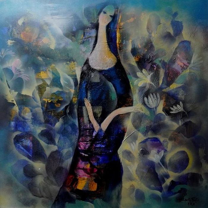 “Xương rồng tím” (acrylic, 100x100cm) của Đặng Mậu Tựu