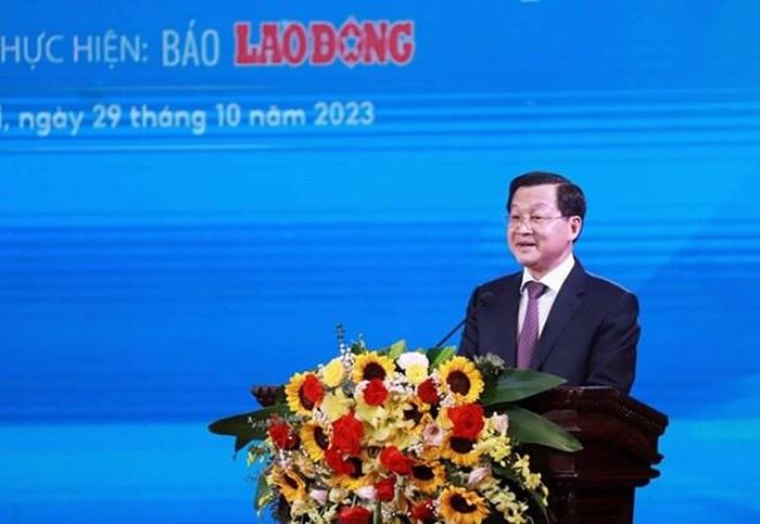 Phó Thủ tướng Chính phủ Lê Minh Khái phát biểu tại buổi lễ. (Ảnh: PV/Vietnam+)