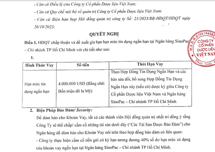  Nghị quyết thông qua HĐQT Dược liệu Việt Nam 