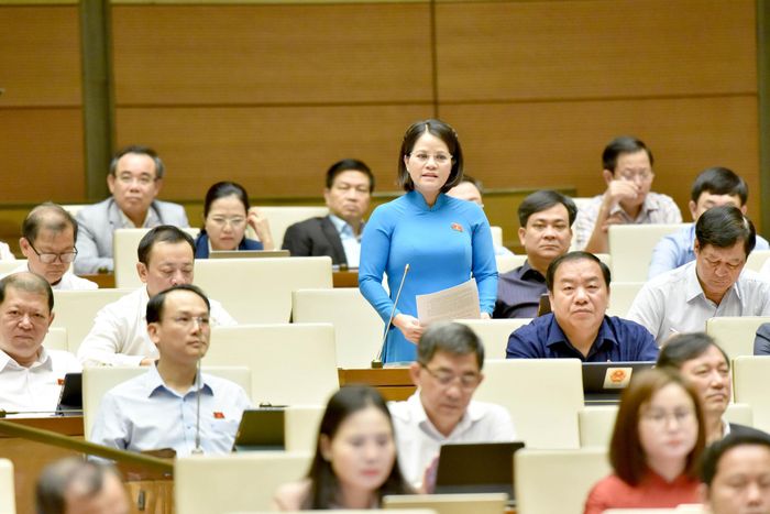 Đại biểu Quốc hội Nguyễn Hoàng Bảo Trân (Bình Dương) chất vấn tại hội trường
