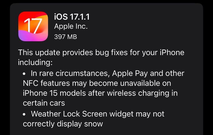 iOS 17.1.1 đã phát hành tới tay người sử dụng iPhone tại Việt Nam.