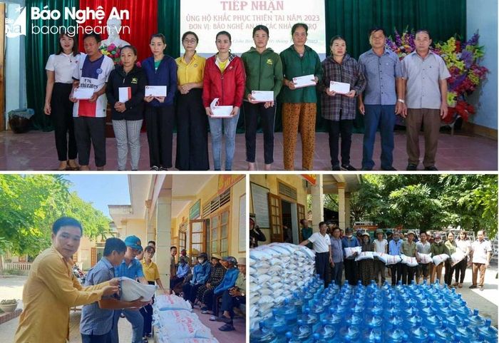  Báo Nghệ An và bạn đọc cứu trợ cho bà con vùng lũ huyện Quỳ Châu trong trận lũ tháng 10/2023 vừa qua. Ảnh: Đình Tuyên 