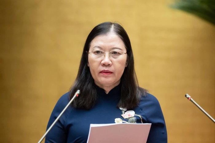 Chủ nhiệm Ủy ban Tư pháp Lê Thị Nga trình bày báo cáo thẩm tra. (Ảnh: CTV/Vietnam+)